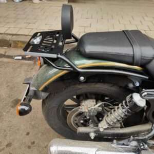 BS Auto Stainless Steel Premium Resto Backrest With Luggage Rack Carrier For Royal Enfield Super Meteor 650 (Black)