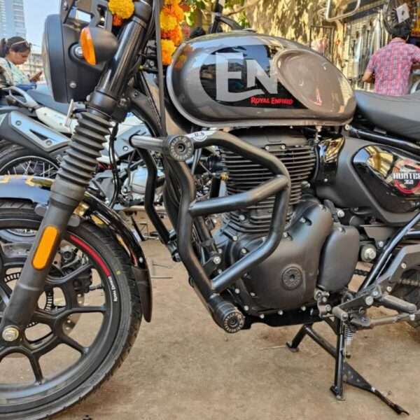 BS Auto stainless steel bull crash guard leg guard with four quad sliders for Royal Enfield Hunter 350 (Black)