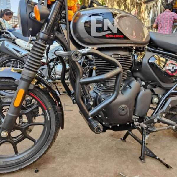 Bull crash guard leg guard with four quad sliders for Royal Enfield Hunter 350 (Black)
