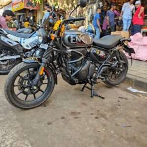 Premium stainless steel bull crash guard with four quad sliders for Royal Enfield Hunter 350 (Black)