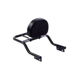 BS Auto Round Stainless Steel PU Backrest with Luggage Carrier for Royal Enfield Classic, Standard & Electra (Black)